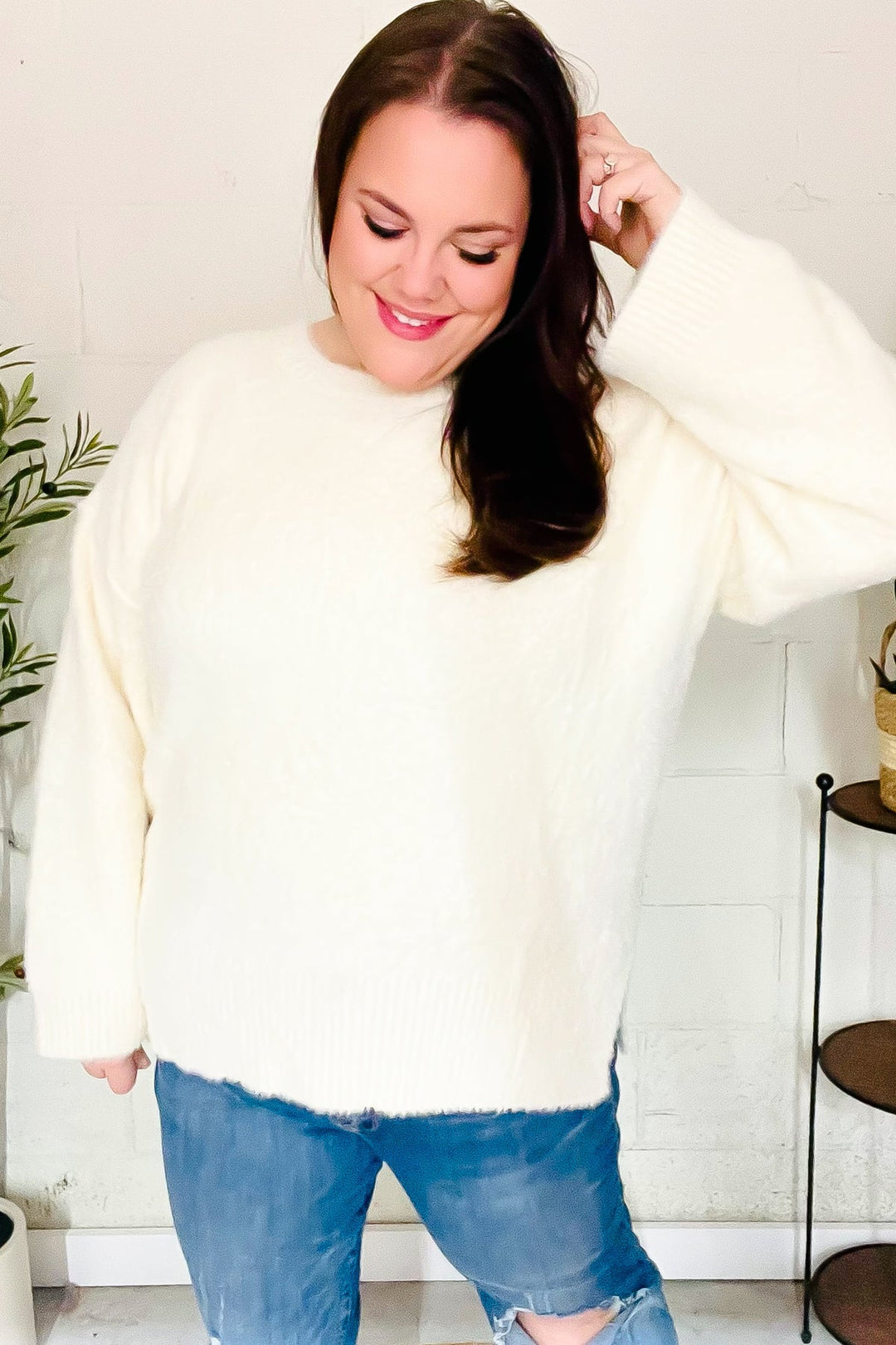 Classic Elegance Ivory Fuzzy Soft Knit Sweater-Inspired by Justeen-Women's Clothing Boutique