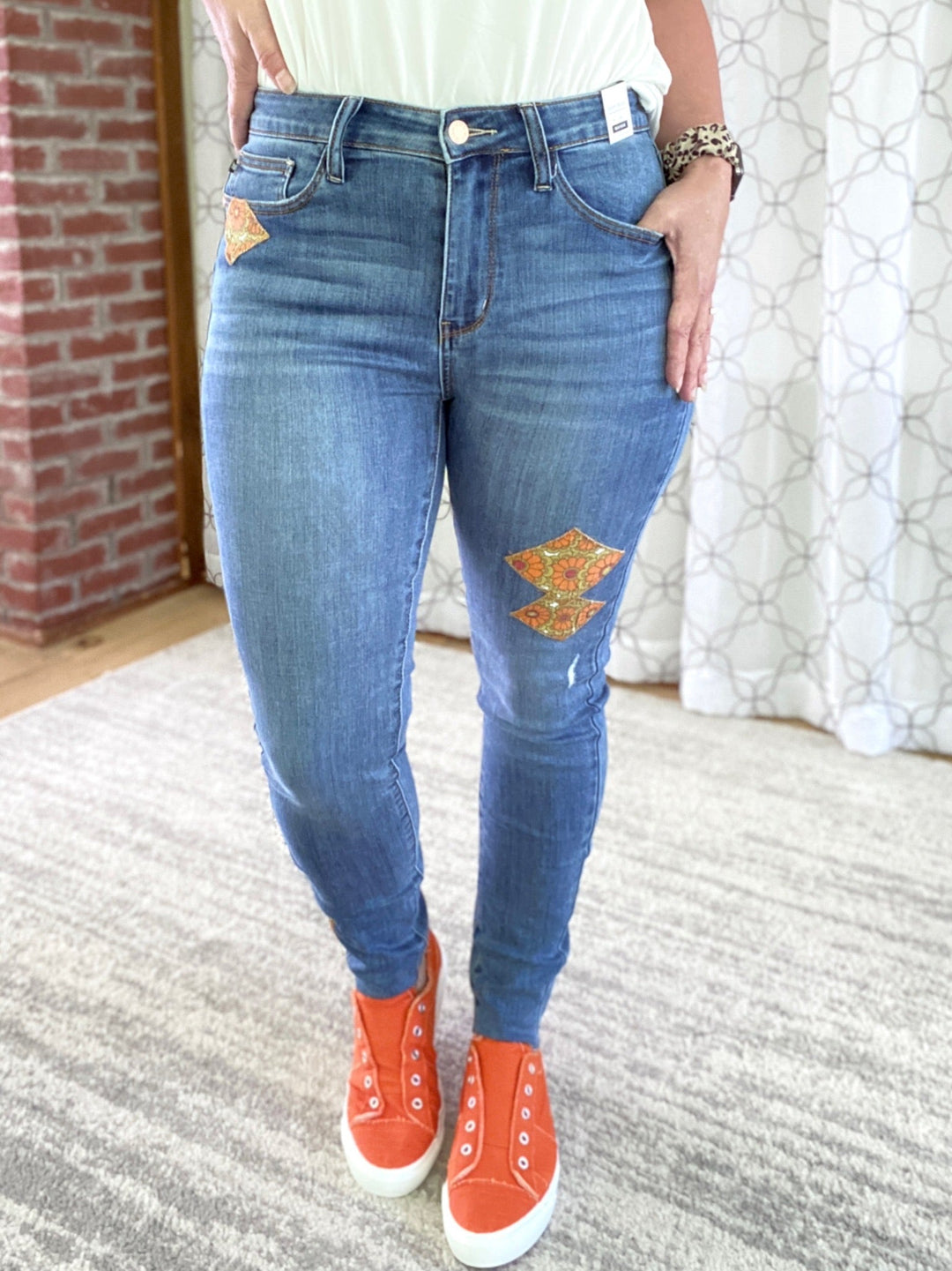 Retro Vibes Judy Blue Patch Skinny Jeans-judy blue-Inspired by Justeen-Women's Clothing Boutique in Chicago, Illinois