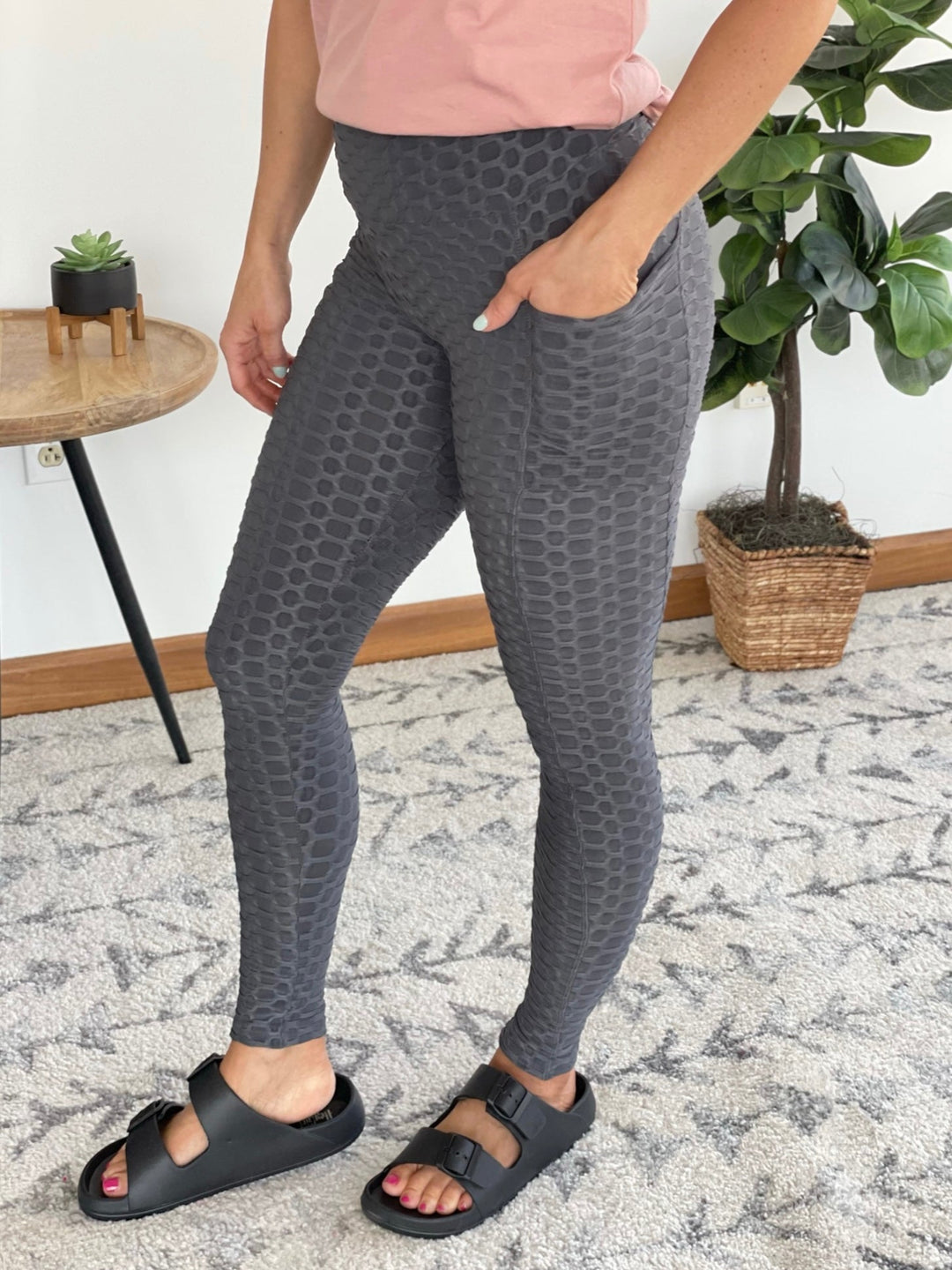 Take It Easy Tik-Tok Pocket Leggings in Grey-White Birch-Inspired by Justeen-Women's Clothing Boutique