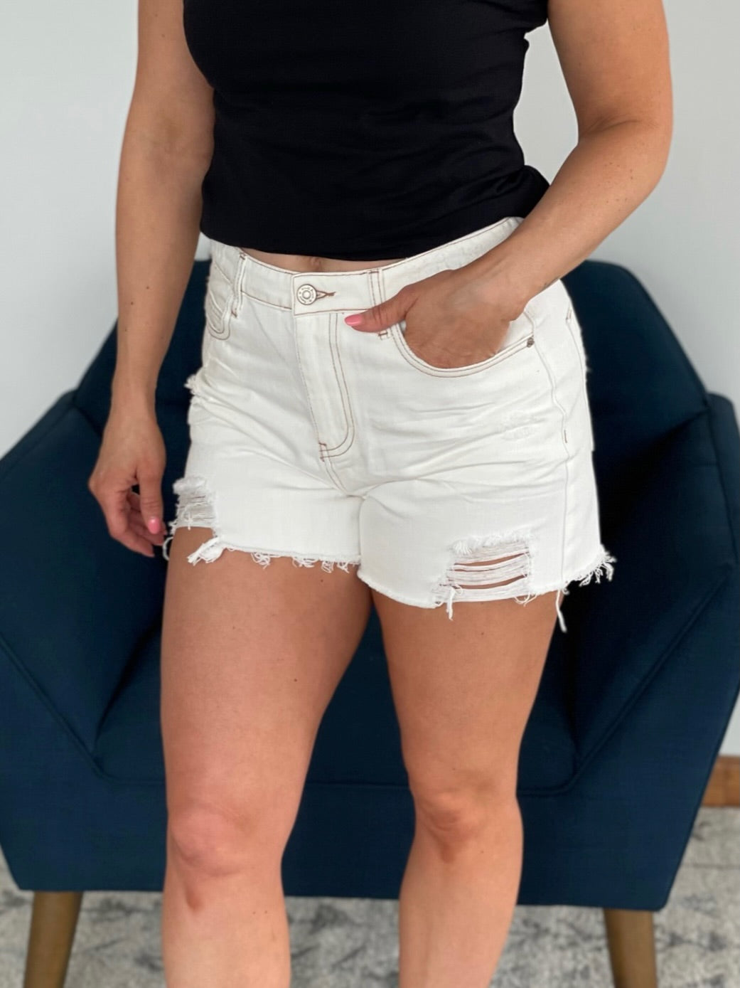 Heading to the Beach Denim Shorts-White Birch-Inspired by Justeen-Women's Clothing Boutique