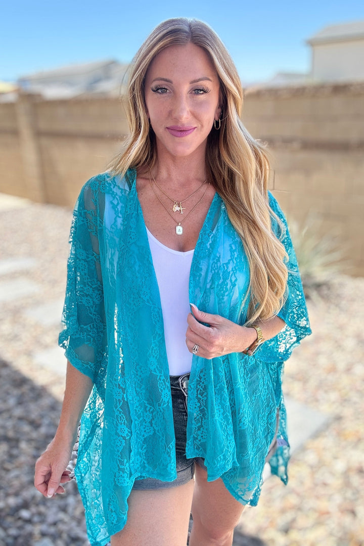 Good Days Ahead Lace Kimono In Teal-Cardigans + Kimonos-Inspired by Justeen-Women's Clothing Boutique