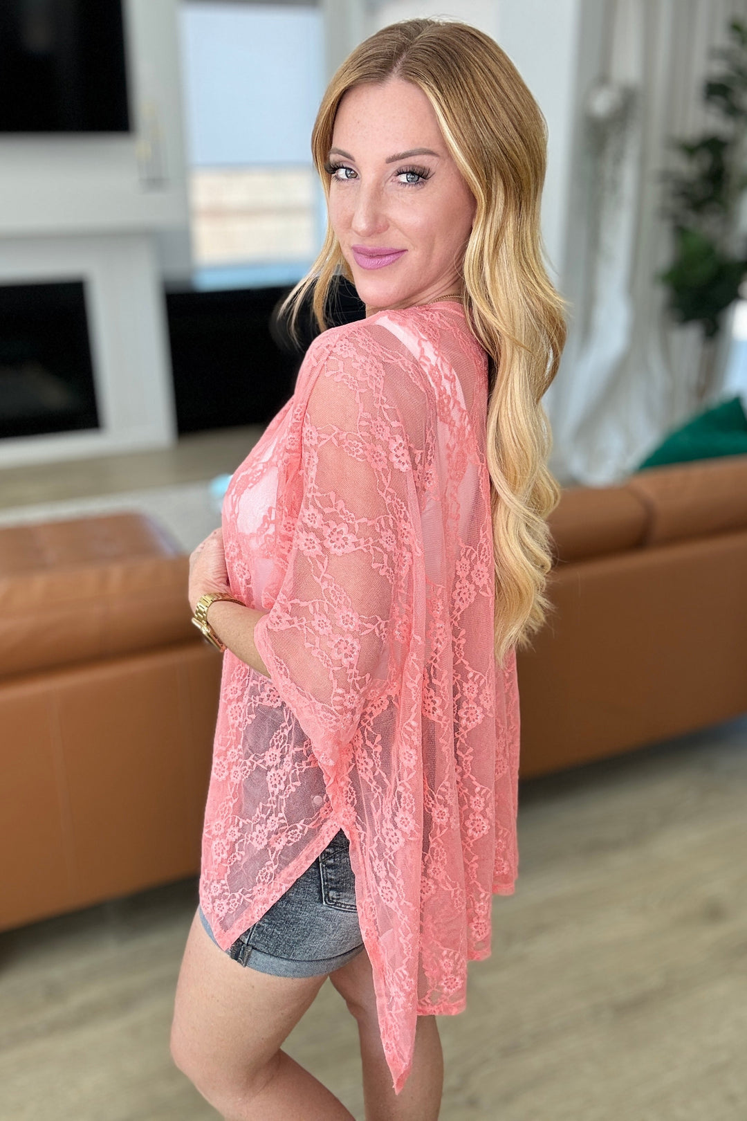 Good Days Ahead Lace Kimono In Coral-Cardigans + Kimonos-Inspired by Justeen-Women's Clothing Boutique