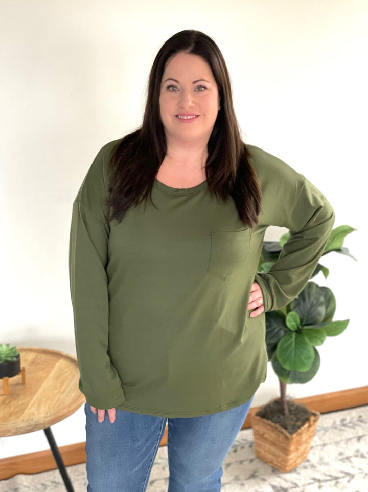 Pocket of Love Top in Olive-Sew in Love-Inspired by Justeen-Women's Clothing Boutique