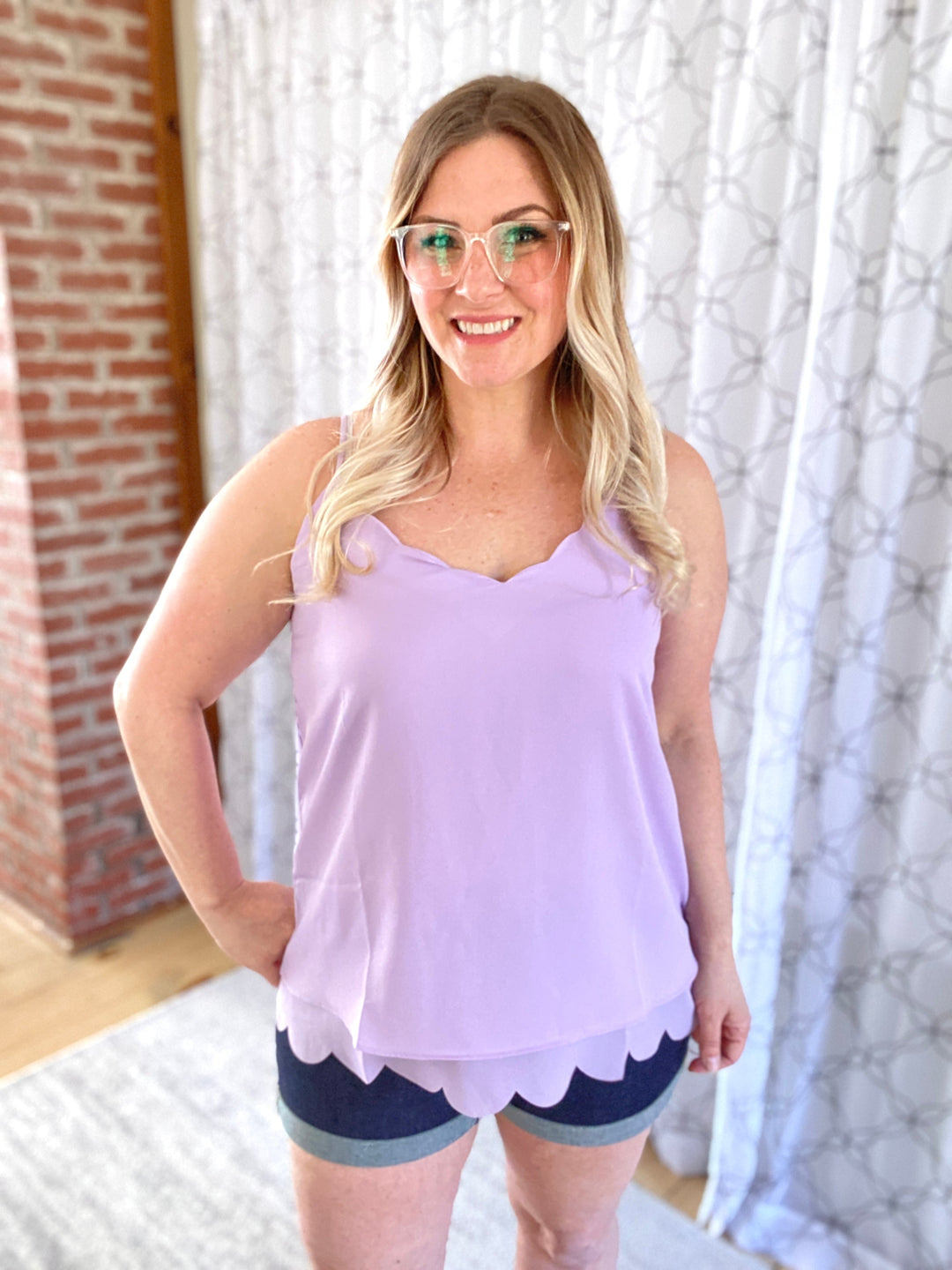 Everyday Scallop Cami in Lavender-White Birch-Inspired by Justeen-Women's Clothing Boutique in Chicago, Illinois