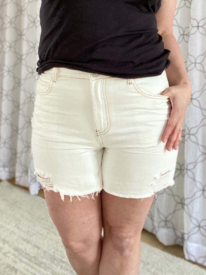 Heading to the Beach Denim Shorts-White Birch-Inspired by Justeen-Women's Clothing Boutique