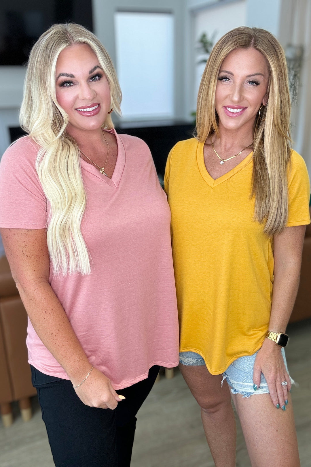 Heart and Soul V-Neck Top in Mustard-Short Sleeve Tops-Inspired by Justeen-Women's Clothing Boutique