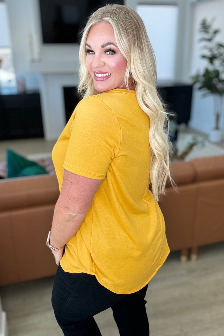 Heart and Soul V-Neck Top in Mustard-Short Sleeve Tops-Inspired by Justeen-Women's Clothing Boutique