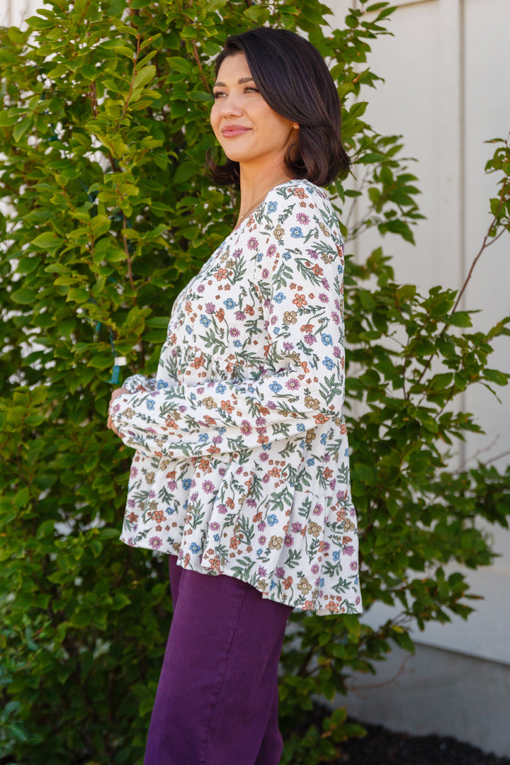 I Think I Can V-Neck Floral Top-110 Long Sleeve Tops-Inspired by Justeen-Women's Clothing Boutique