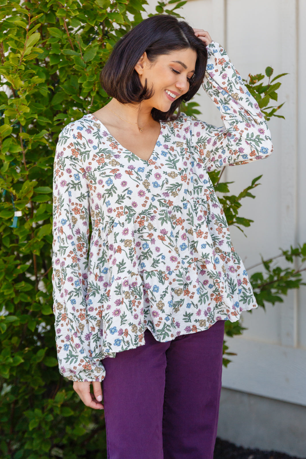 I Think I Can V-Neck Floral Top-110 Long Sleeve Tops-Inspired by Justeen-Women's Clothing Boutique