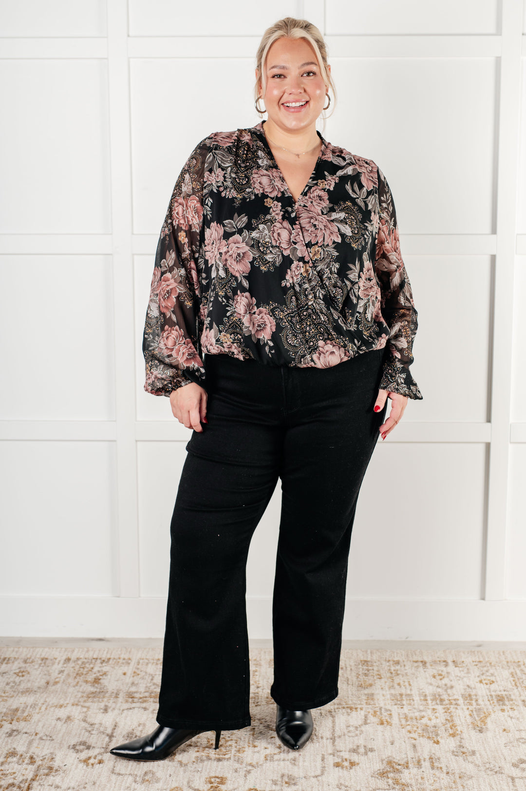 I Wish We Had it All Surplice Floral Blouse-110 Long Sleeve Tops-Inspired by Justeen-Women's Clothing Boutique