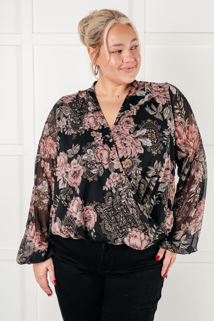 I Wish We Had it All Surplice Floral Blouse-110 Long Sleeve Tops-Inspired by Justeen-Women's Clothing Boutique