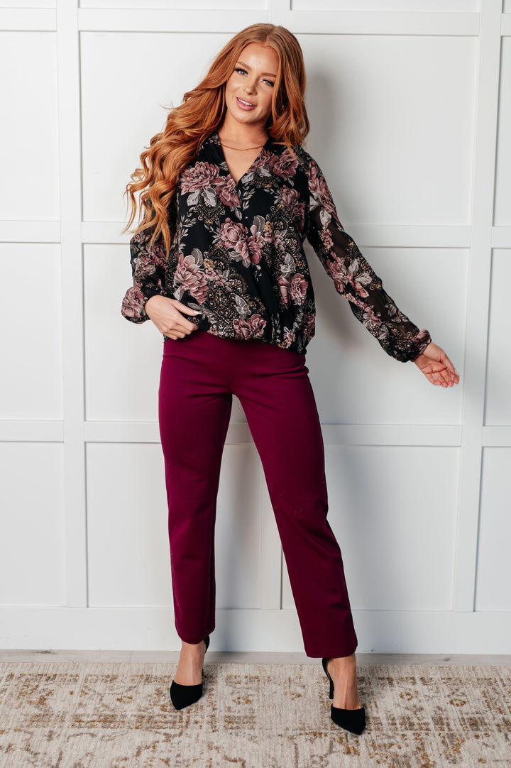 I Wish We Had it All Surplice Floral Blouse-110 Long Sleeve Tops-Inspired by Justeen-Women's Clothing Boutique