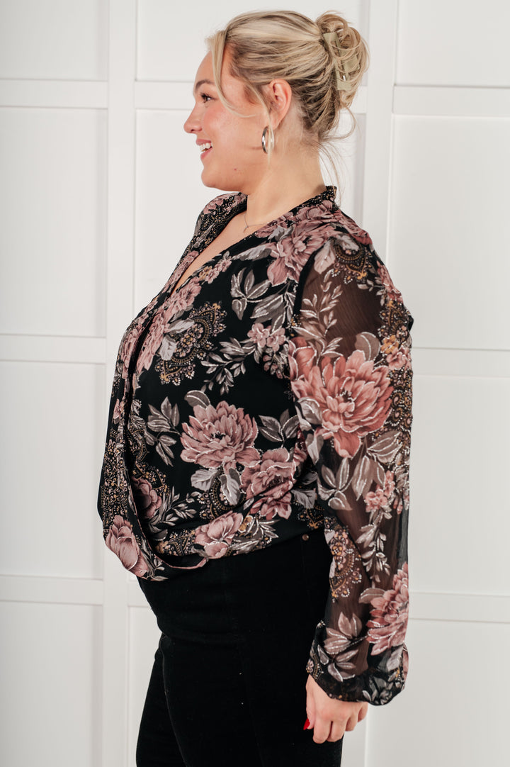 I Wish We Had it All Surplice Floral Blouse-110 Long Sleeve Tops-Inspired by Justeen-Women's Clothing Boutique