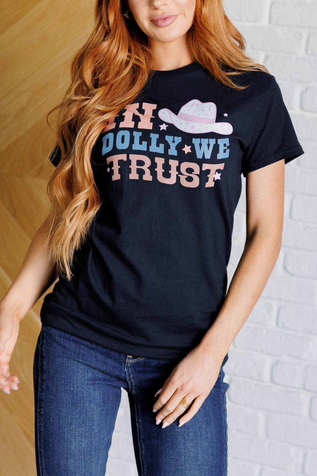 In Dolly We Trust Graphic Tee-Short Sleeve Tops-Inspired by Justeen-Women's Clothing Boutique