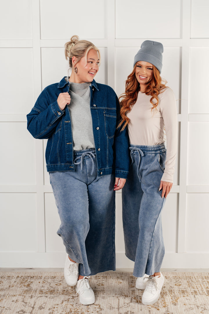 In or Out Wide Leg Cropped Pants in Dusty Blue-Pants-Inspired by Justeen-Women's Clothing Boutique