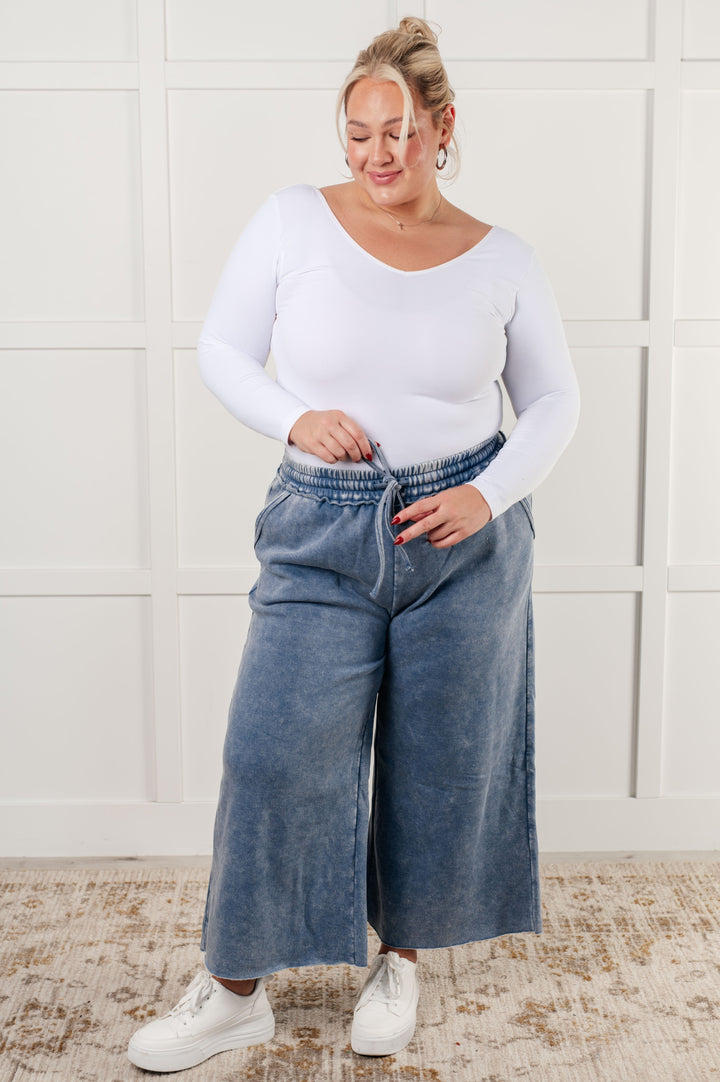 In or Out Wide Leg Cropped Pants in Dusty Blue-Pants-Inspired by Justeen-Women's Clothing Boutique