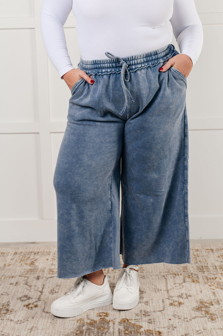 In or Out Wide Leg Cropped Pants in Dusty Blue-Pants-Inspired by Justeen-Women's Clothing Boutique