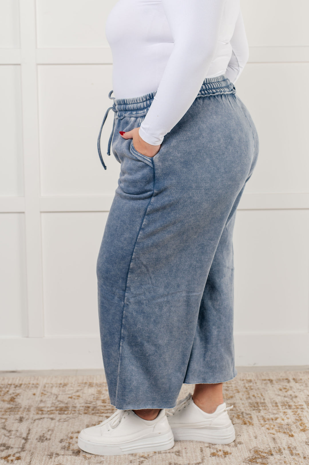 In or Out Wide Leg Cropped Pants in Dusty Blue-Pants-Inspired by Justeen-Women's Clothing Boutique