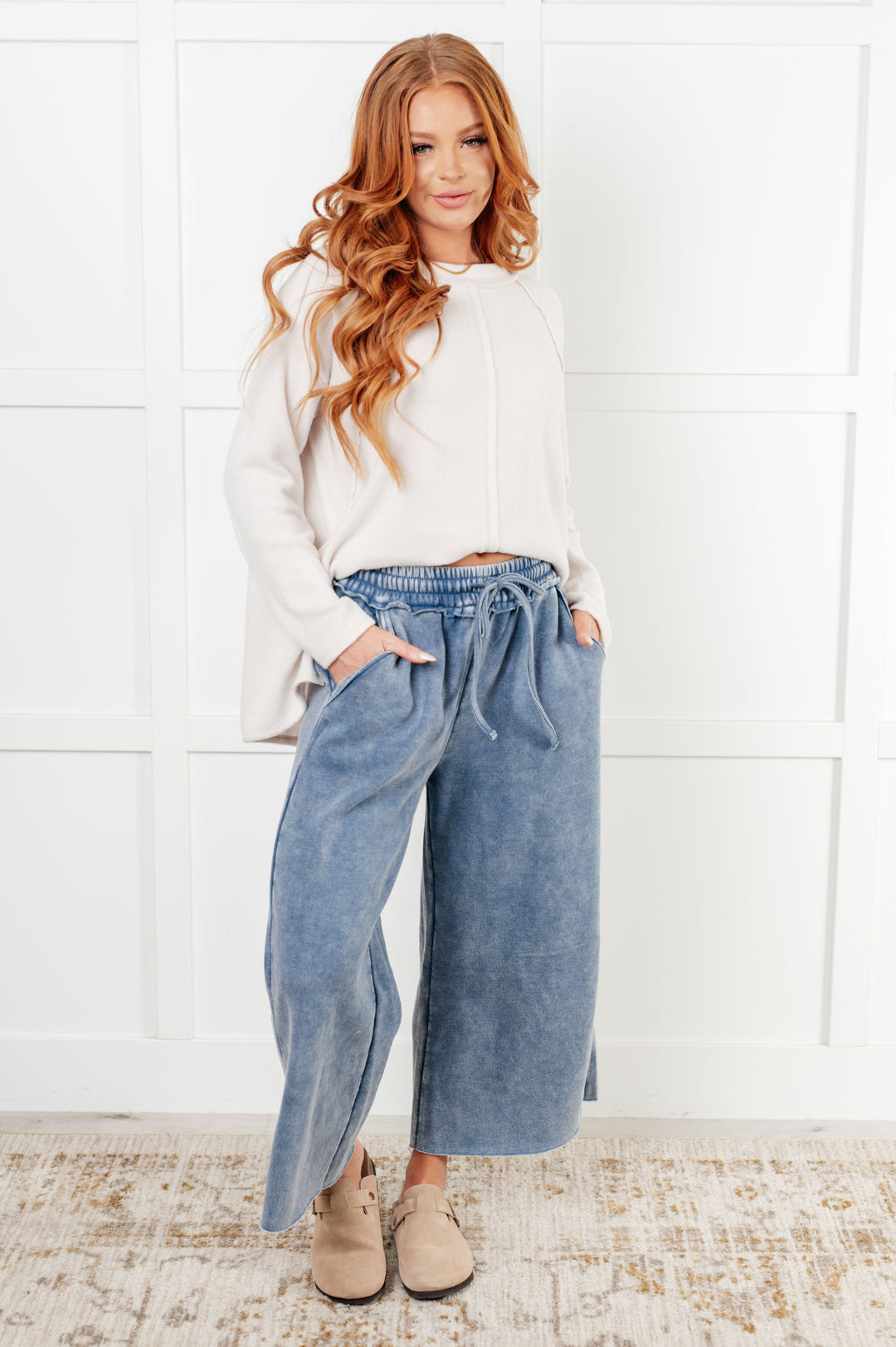 In or Out Wide Leg Cropped Pants in Dusty Blue-Pants-Inspired by Justeen-Women's Clothing Boutique