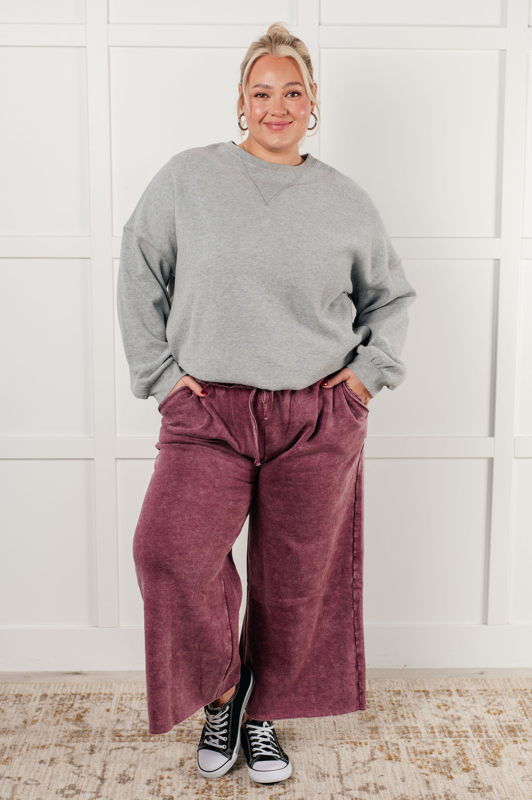 In or Out Wide Leg Cropped Pants in Eggplant-Pants-Inspired by Justeen-Women's Clothing Boutique