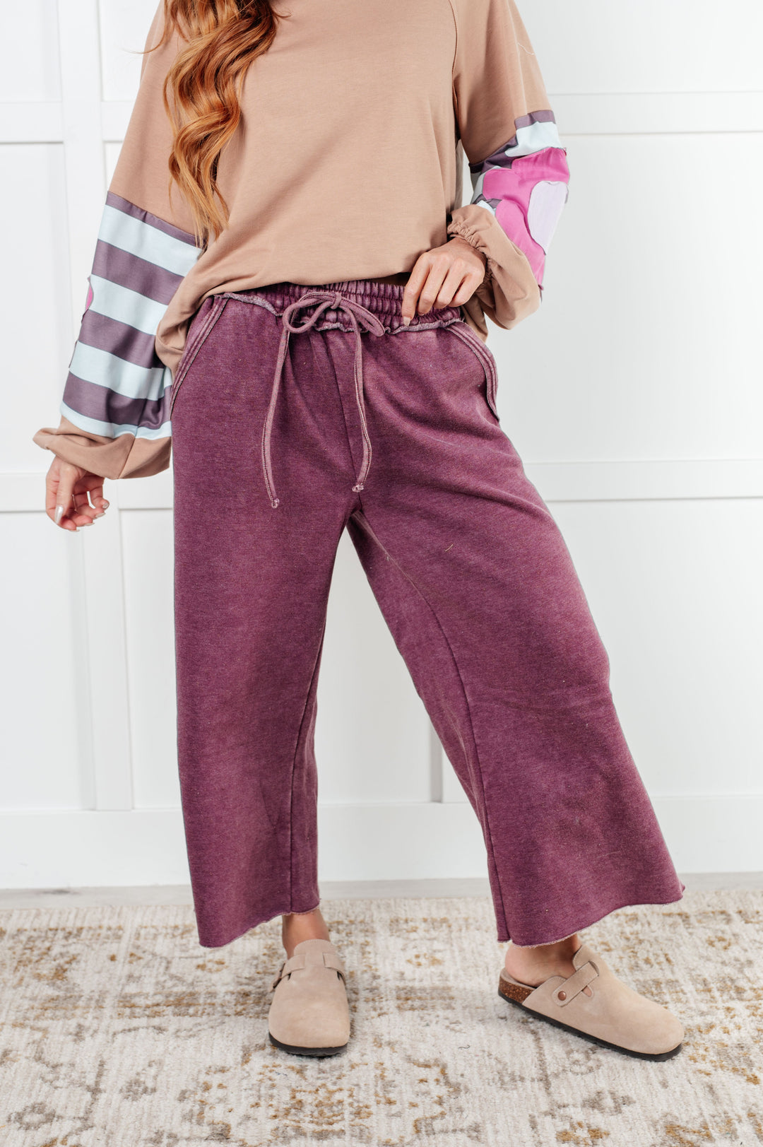 In or Out Wide Leg Cropped Pants in Eggplant-Pants-Inspired by Justeen-Women's Clothing Boutique