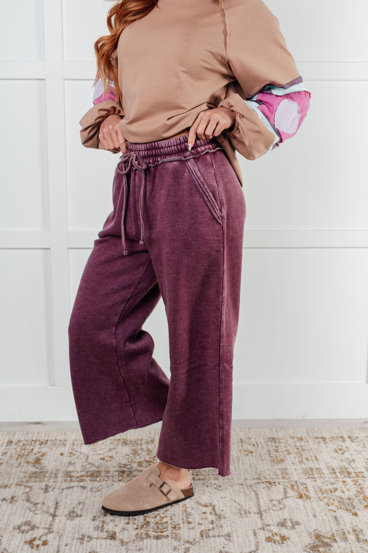 In or Out Wide Leg Cropped Pants in Eggplant-Pants-Inspired by Justeen-Women's Clothing Boutique