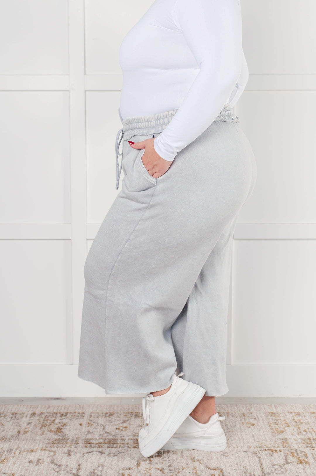 In or Out Wide Leg Cropped Pants in Light Grey-Pants-Inspired by Justeen-Women's Clothing Boutique