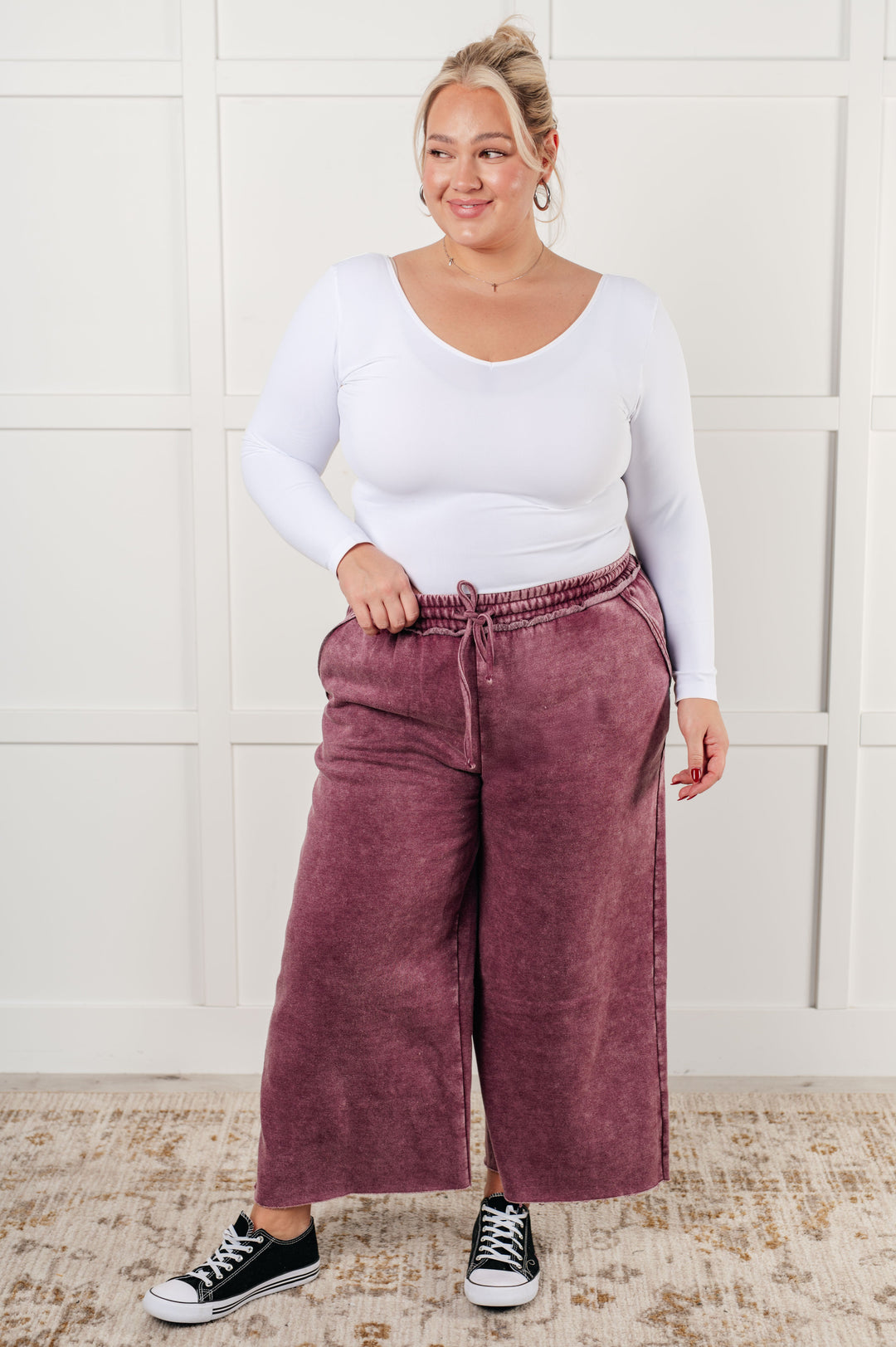 In or Out Wide Leg Cropped Pants in Eggplant-Pants-Inspired by Justeen-Women's Clothing Boutique