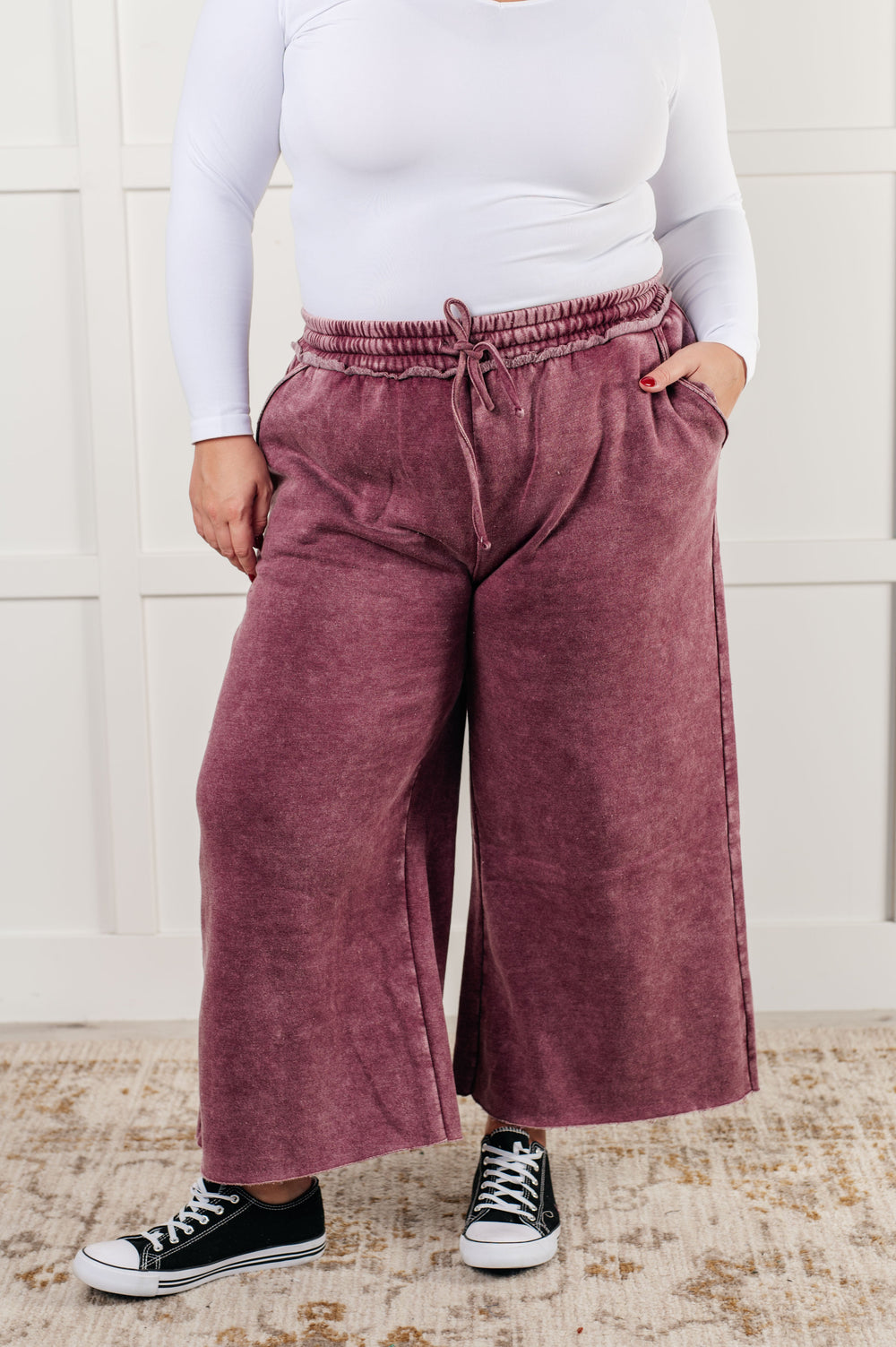 In or Out Wide Leg Cropped Pants in Eggplant-Pants-Inspired by Justeen-Women's Clothing Boutique