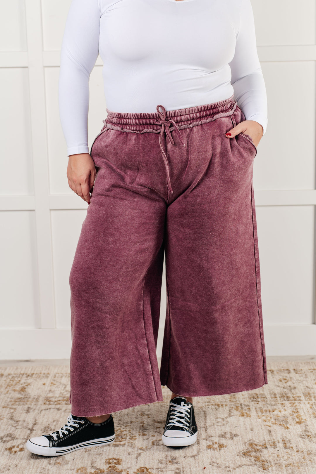 In or Out Wide Leg Cropped Pants in Eggplant-Pants-Inspired by Justeen-Women's Clothing Boutique