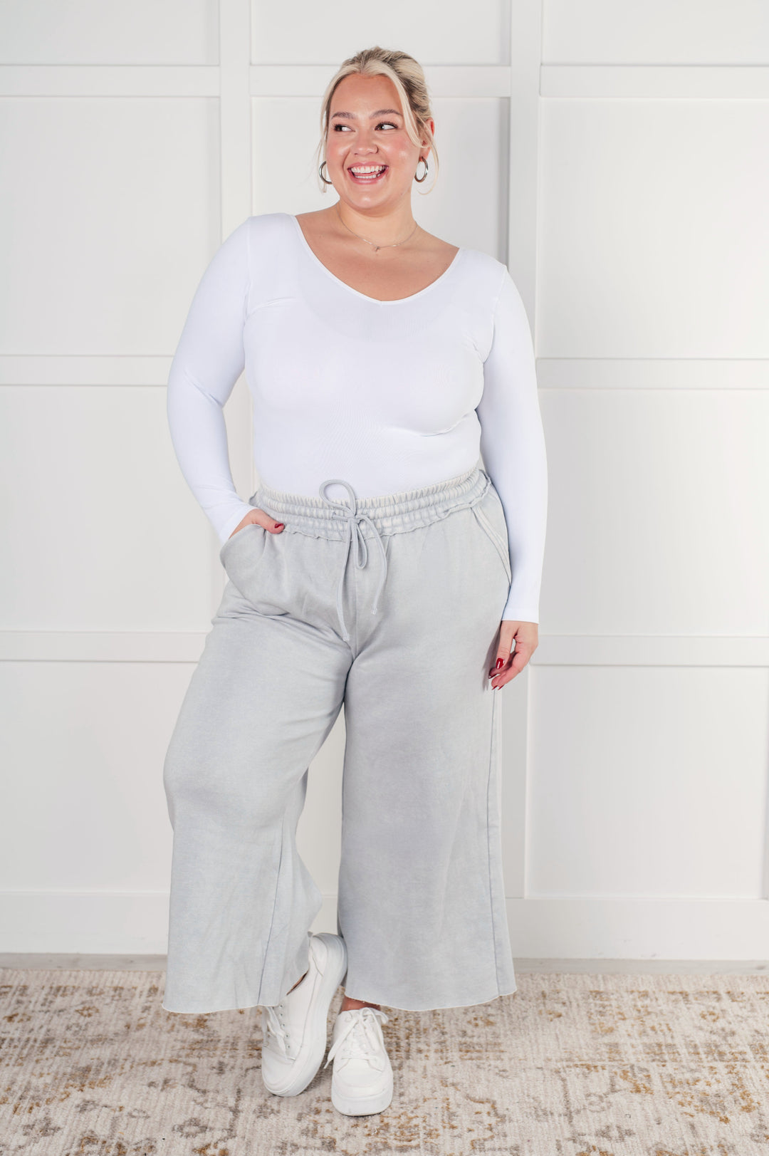 In or Out Wide Leg Cropped Pants in Light Grey-Pants-Inspired by Justeen-Women's Clothing Boutique