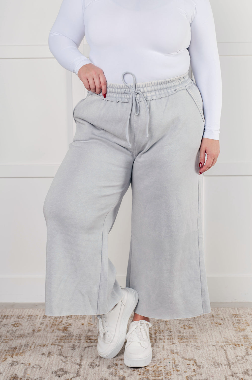 In or Out Wide Leg Cropped Pants in Light Grey-Pants-Inspired by Justeen-Women's Clothing Boutique