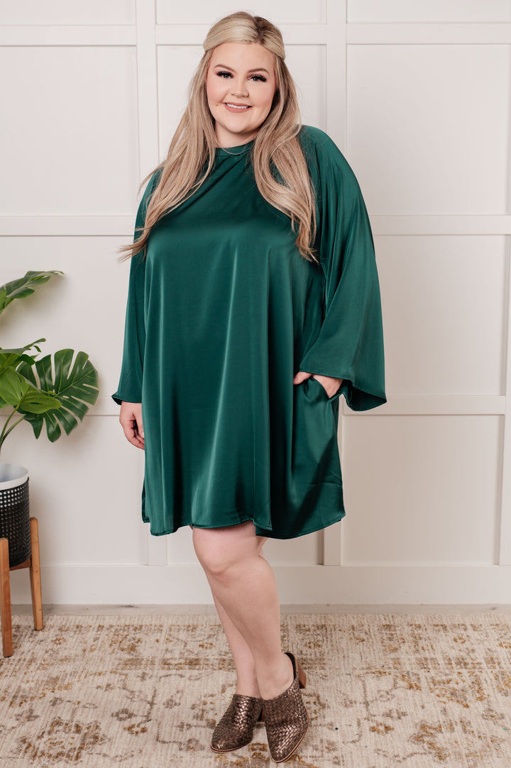 Isn't It Lovely Poly Satin Butterfly Sleeve Dress-Dresses-Inspired by Justeen-Women's Clothing Boutique