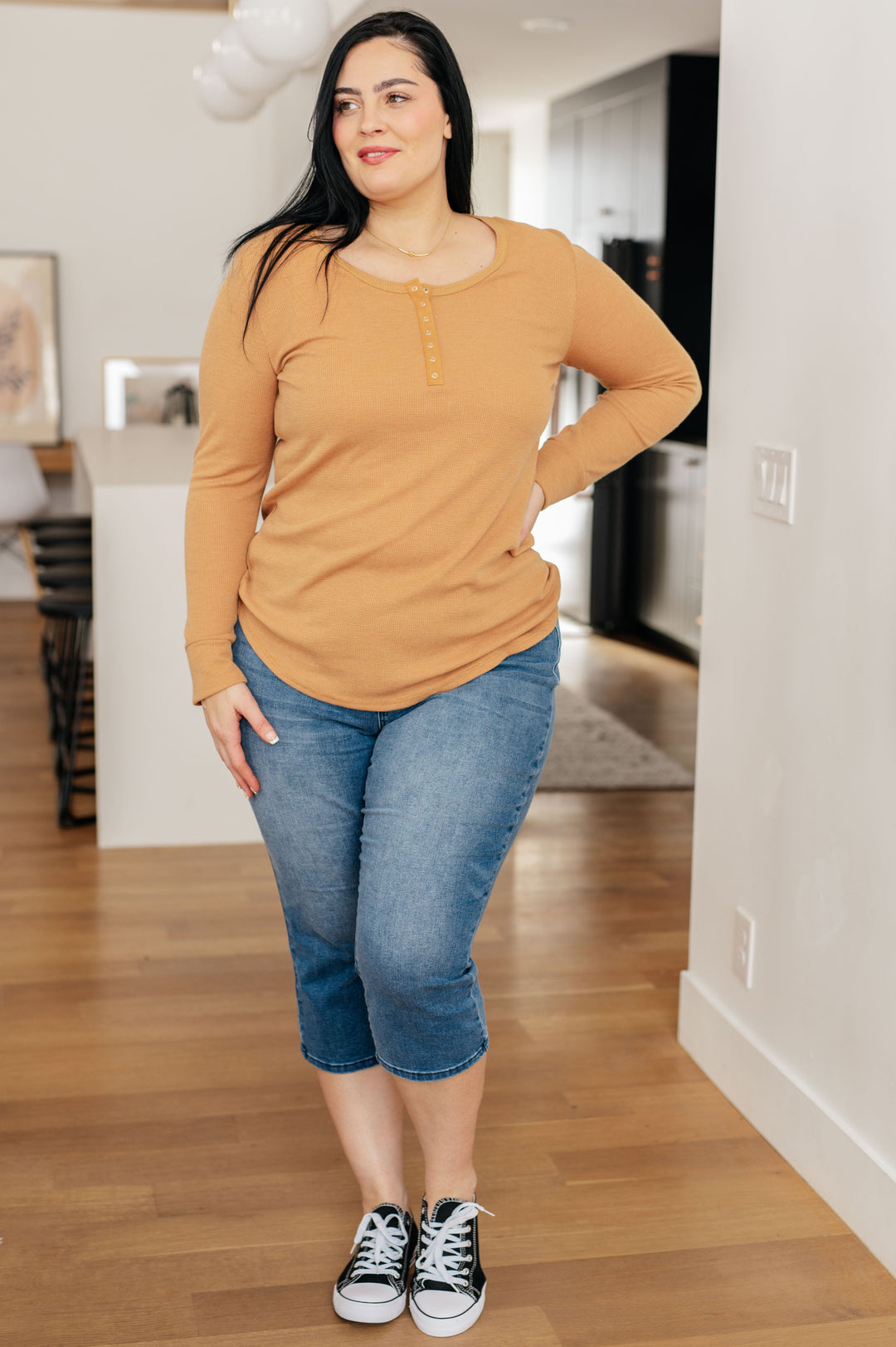 It's Been So Long Henley in Golden Sand-110 Long Sleeve Tops-Inspired by Justeen-Women's Clothing Boutique