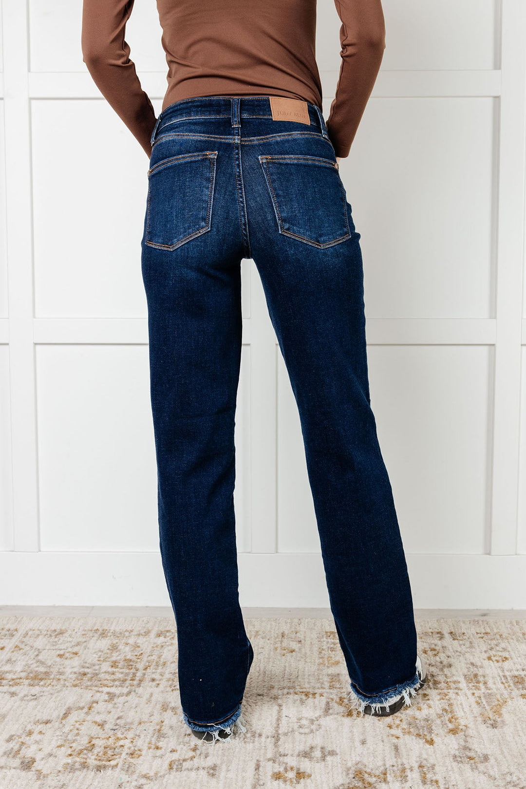 Jacqueline Mid Rise Frayed Hem Straight Leg Jean-Denim-Inspired by Justeen-Women's Clothing Boutique