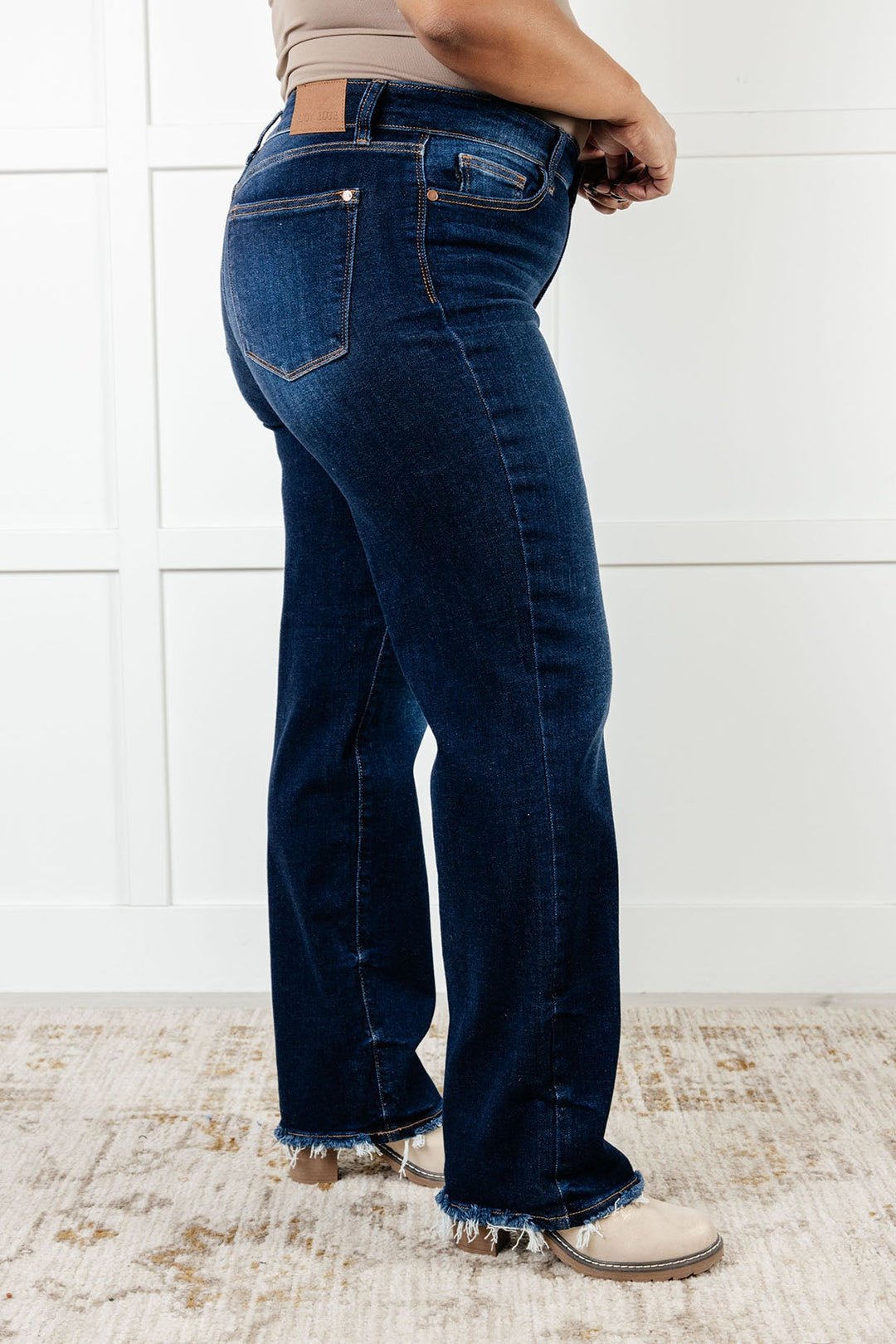 Jacqueline Mid Rise Frayed Hem Straight Leg Jean-Denim-Inspired by Justeen-Women's Clothing Boutique