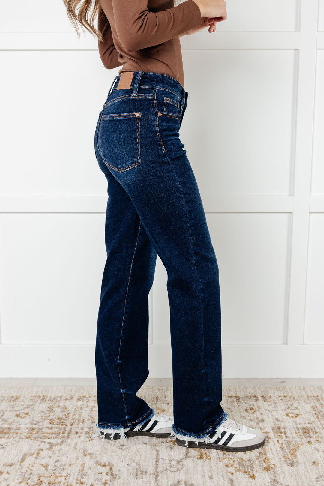 Jacqueline Mid Rise Frayed Hem Straight Leg Jean-Denim-Inspired by Justeen-Women's Clothing Boutique