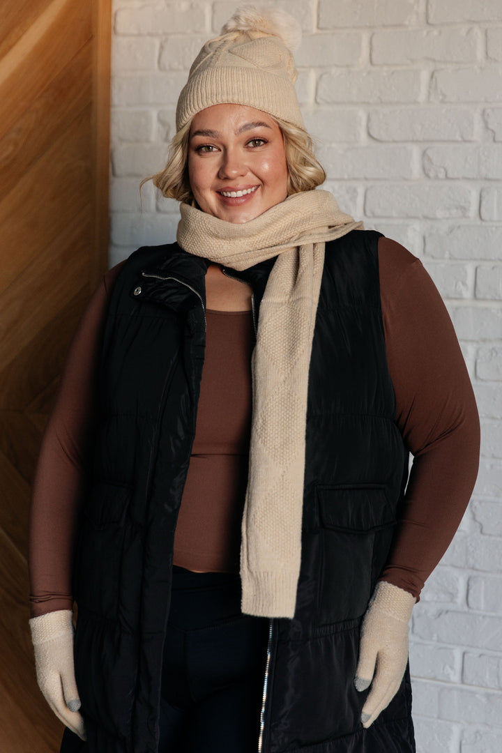 Jane Frost Beanie, Glove, and Scarf Set in Beige-220 Beauty/Gift-Inspired by Justeen-Women's Clothing Boutique