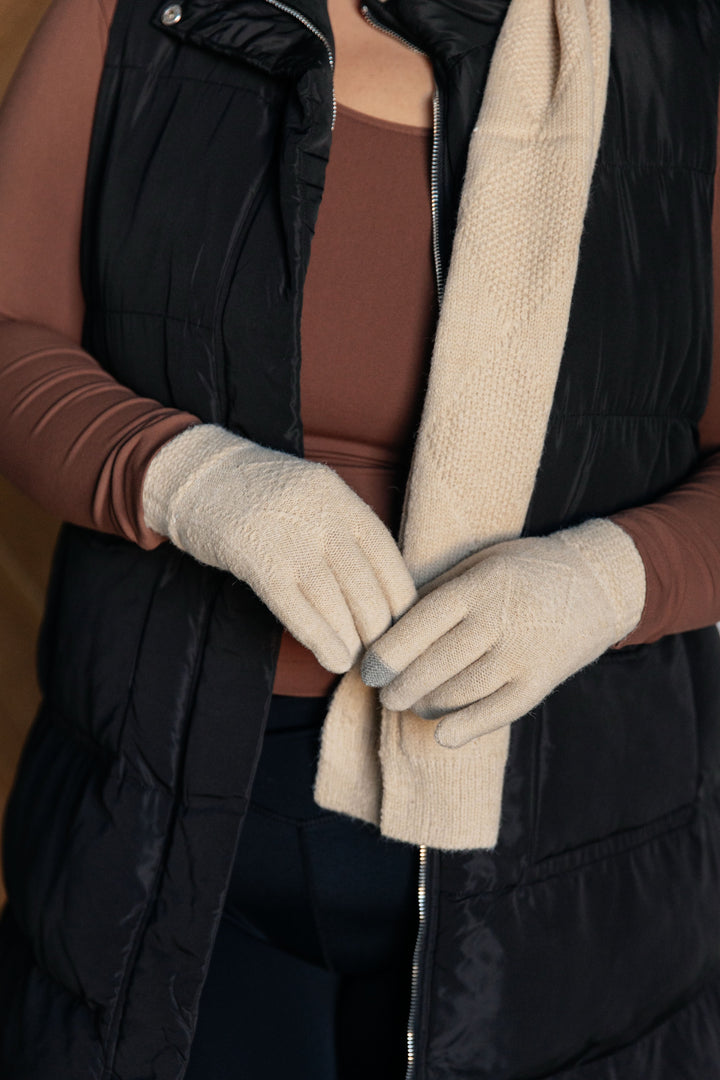 Jane Frost Beanie, Glove, and Scarf Set in Beige-220 Beauty/Gift-Inspired by Justeen-Women's Clothing Boutique