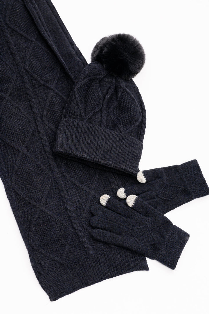 Jane Frost Beanie, Glove, and Scarf Set In Black-220 Beauty/Gift-Inspired by Justeen-Women's Clothing Boutique