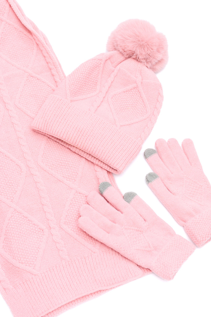 Jane Frost Beanie, Glove, and Scarf Set in Pink-220 Beauty/Gift-Inspired by Justeen-Women's Clothing Boutique