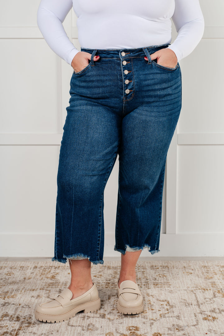 Janice High Rise Button Fly Wide Leg Crop Jeans-Denim-Inspired by Justeen-Women's Clothing Boutique