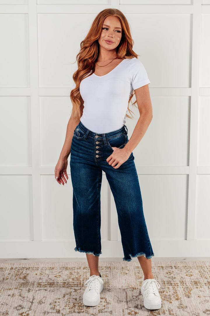 Janice High Rise Button Fly Wide Leg Crop Jeans-Denim-Inspired by Justeen-Women's Clothing Boutique