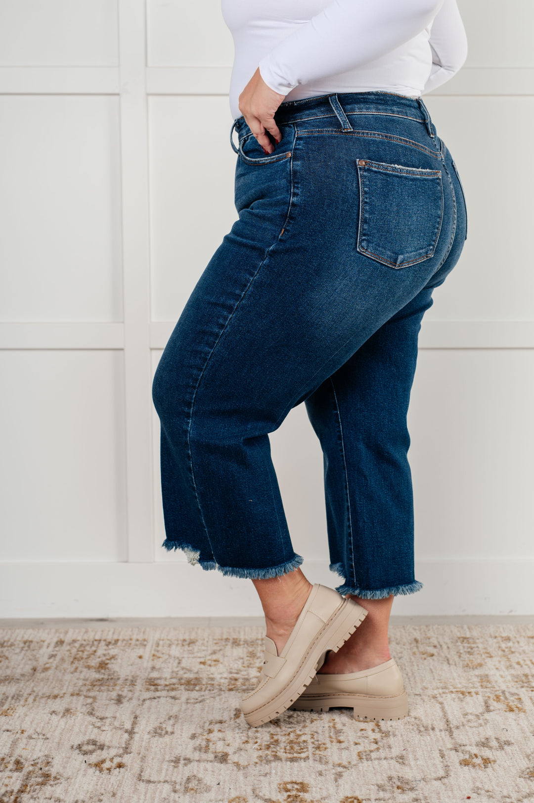 Janice High Rise Button Fly Wide Leg Crop Jeans-Denim-Inspired by Justeen-Women's Clothing Boutique