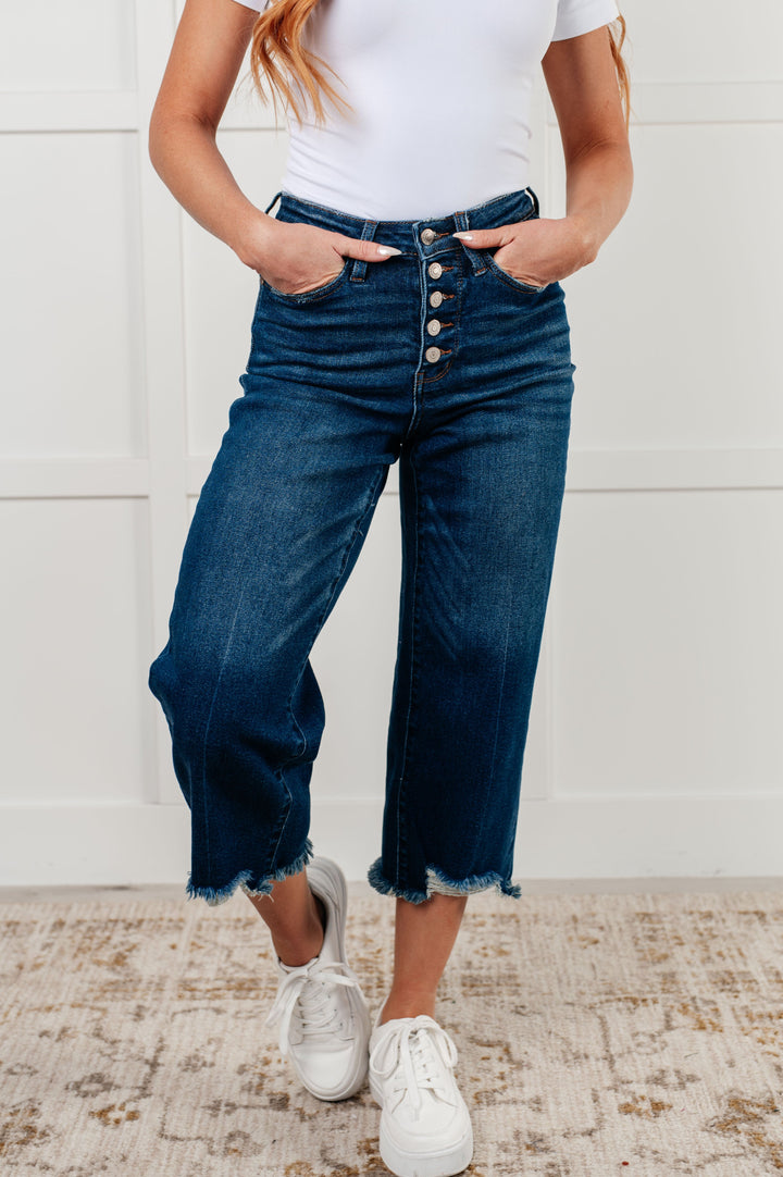 Janice High Rise Button Fly Wide Leg Crop Jeans-Denim-Inspired by Justeen-Women's Clothing Boutique