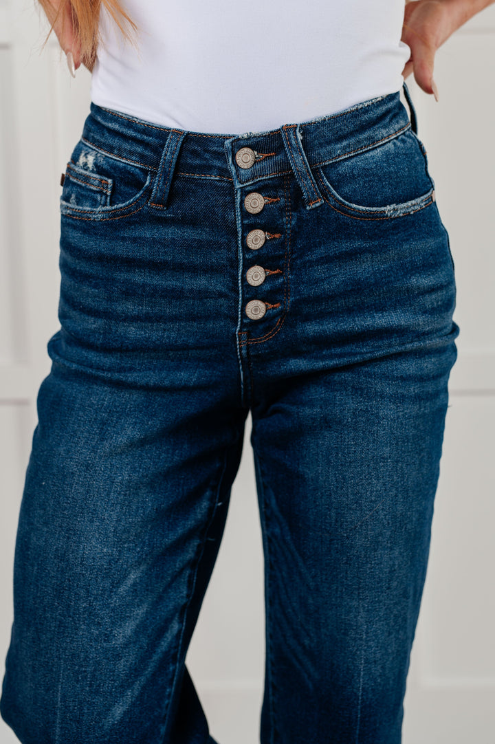 Janice High Rise Button Fly Wide Leg Crop Jeans-Denim-Inspired by Justeen-Women's Clothing Boutique