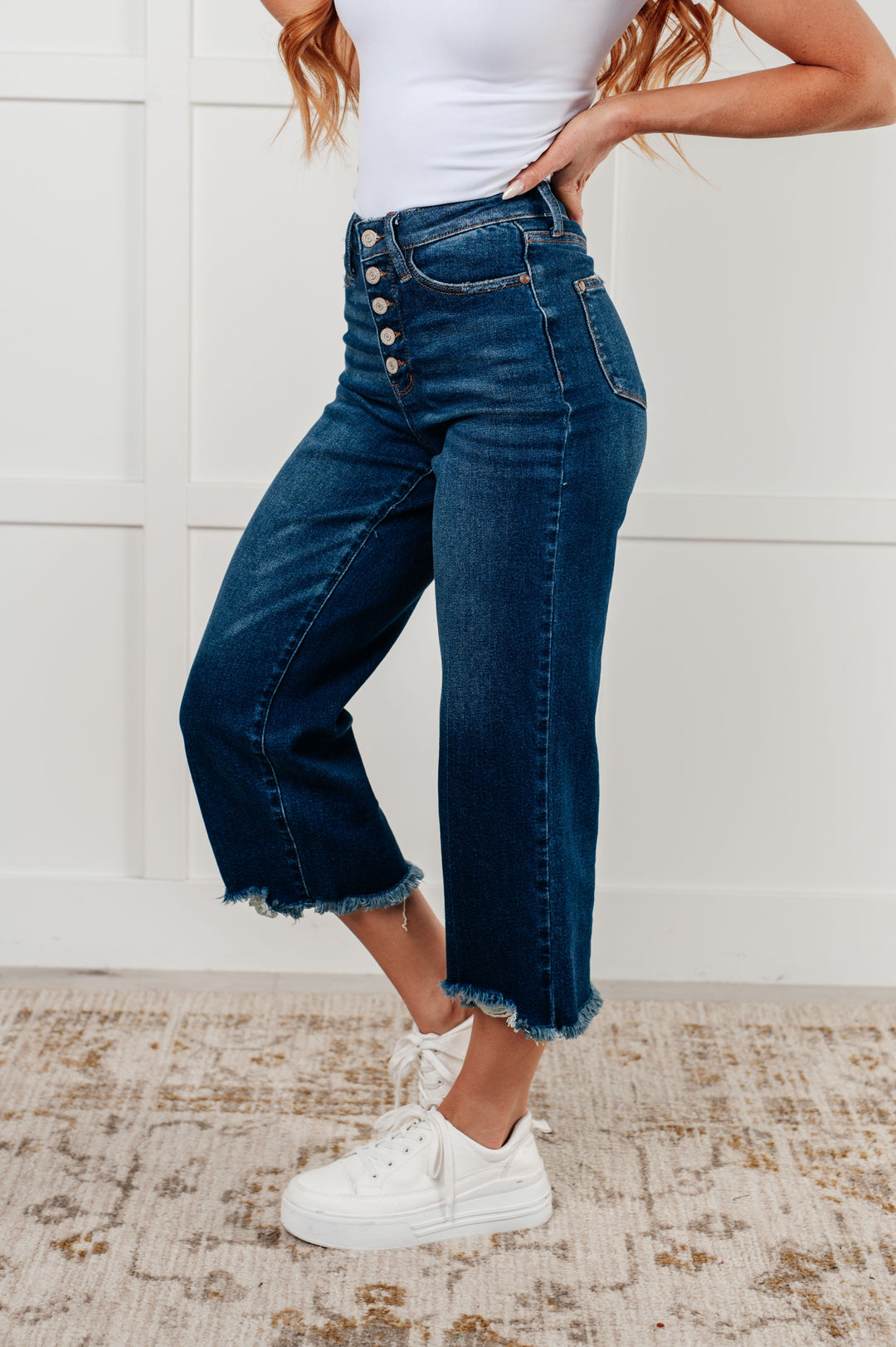 Janice High Rise Button Fly Wide Leg Crop Jeans-Denim-Inspired by Justeen-Women's Clothing Boutique