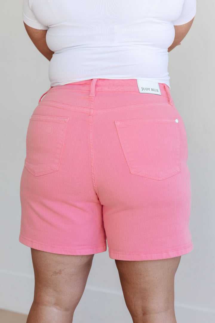 Jenna High Rise Control Top Cuffed Shorts in Pink-Denim-Inspired by Justeen-Women's Clothing Boutique