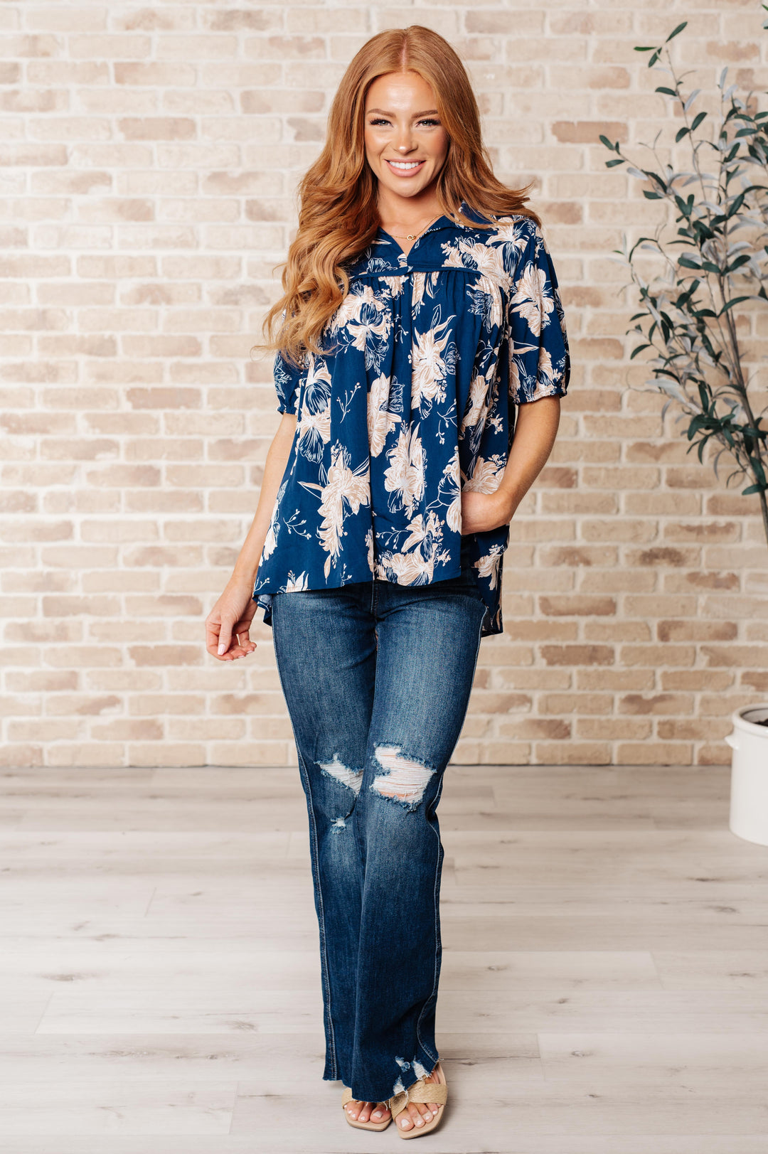 Just Coasting Floral Blouse-Short Sleeve Tops-Inspired by Justeen-Women's Clothing Boutique