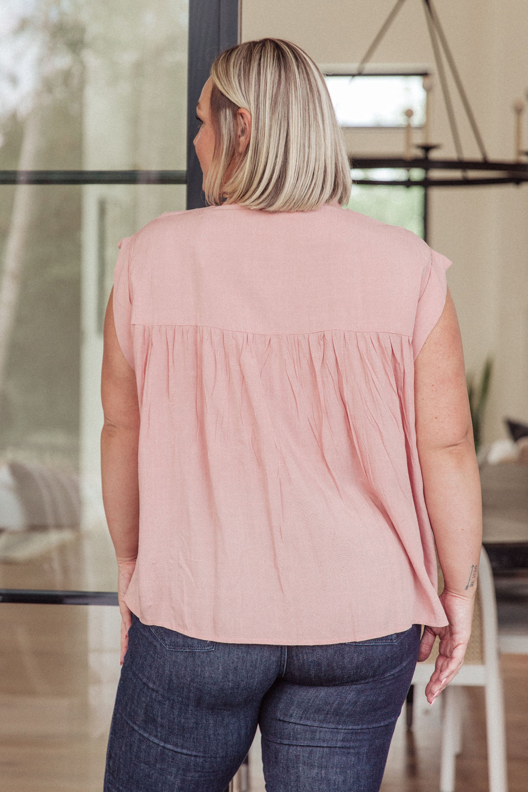 Pleat Detail Button Up Blouse in Pink-100 Short Sleeve Tops-Inspired by Justeen-Women's Clothing Boutique in Chicago, Illinois